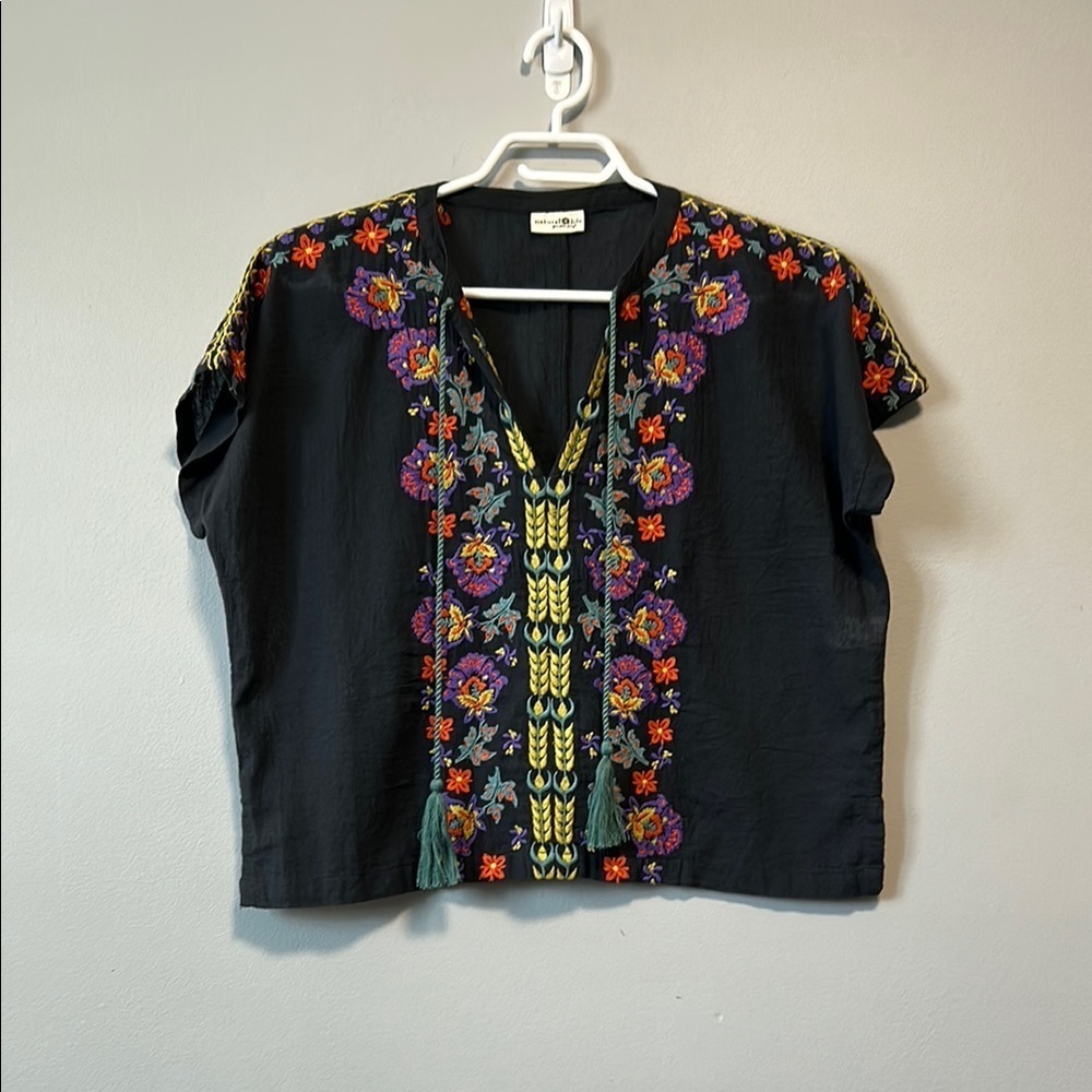 Natural Life Boho Floral Embroidered Top